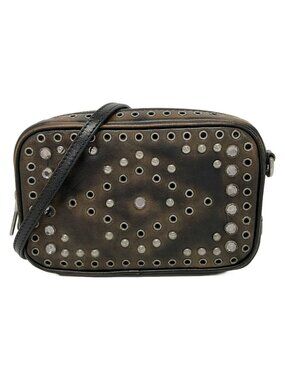 Prada Shoulder Bag Dark Brown Studs Leather